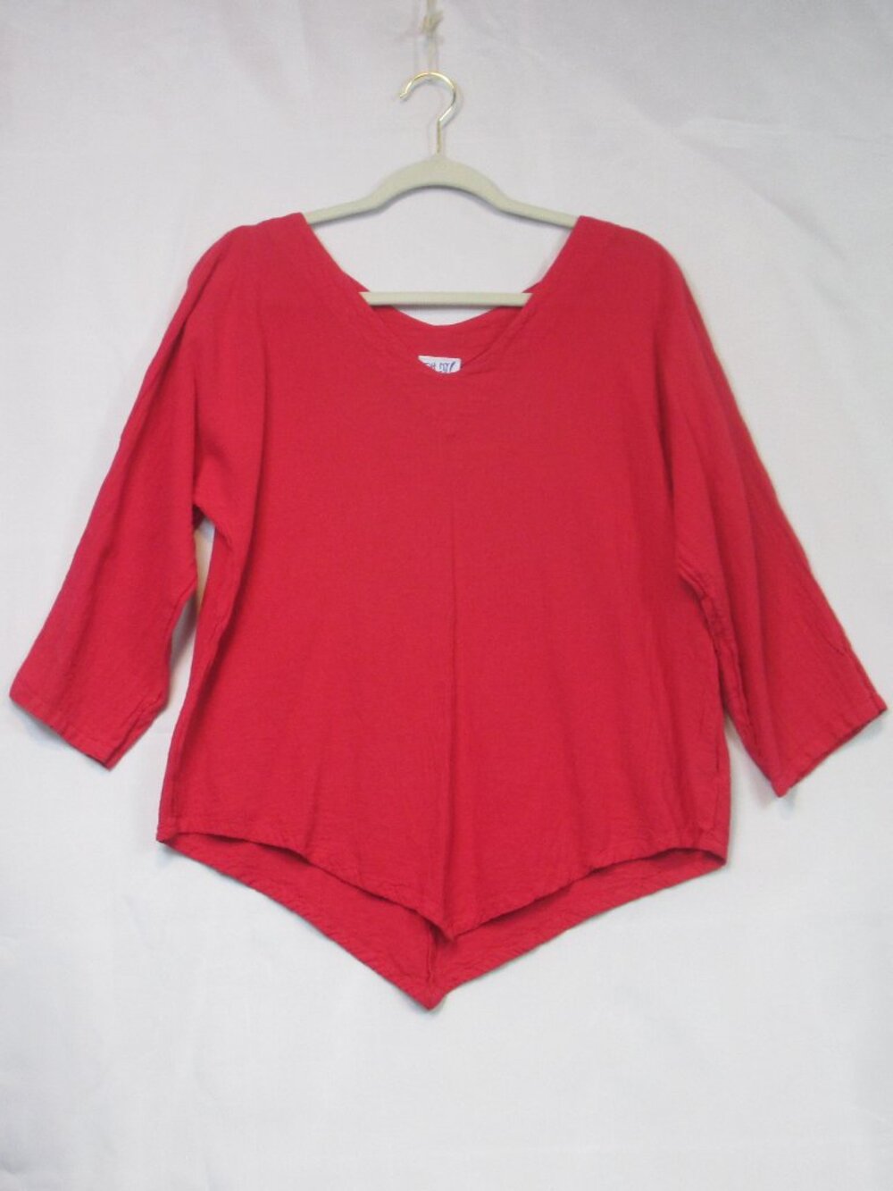 Oh My Gauze M Top 1 Lagenlook Red Blouse Asymmetric Hem Gauze Cotton Artist